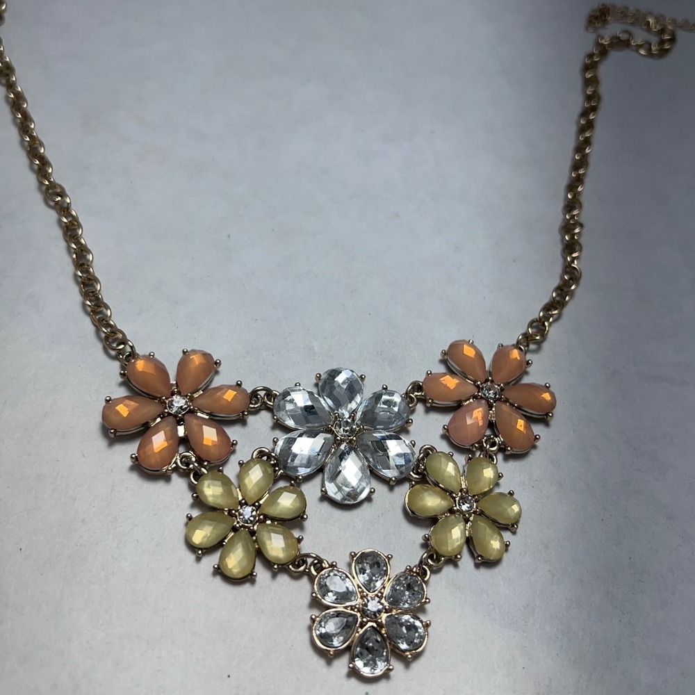 vtg - Modern Jewelry Orange Flowercore Bib Necklace Enamel Earrings Bangle‎ Cuff - Picture 13 of 16